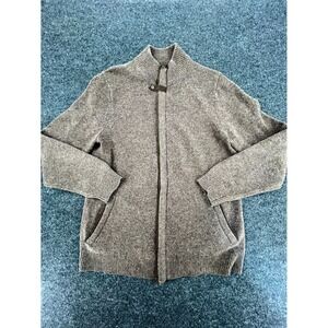 Tasso Elba Cardigan Sweater Womens Medium Gray Tight Knit Lambswool Mock Neck‎